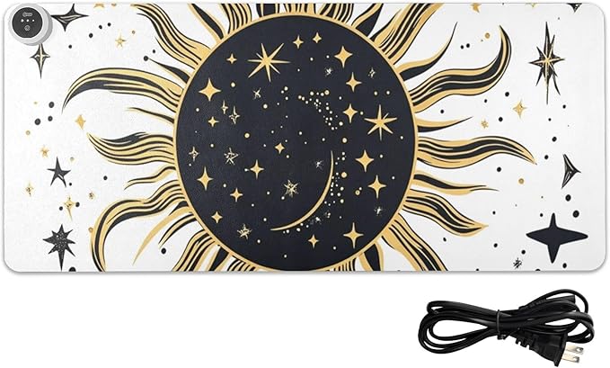 Heated Desk Pad Mouse Pad 31.5x13 Inch PU Leather Desk Mat with 3 Heat Levels Large Mouse Gaming Computer Laptop Mat Vintage Constellation Sun and Star 01