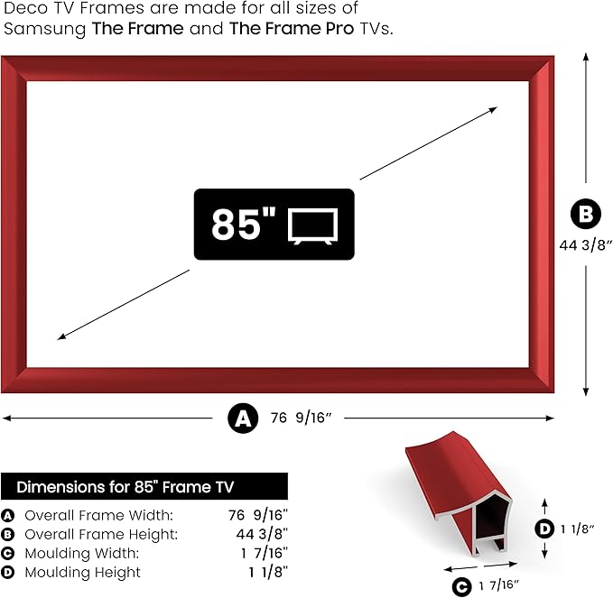 Candy Apple Red Prismatic 85" Alloy Deco TV Frame - Compatible ONLY with Samsung The Frame TV and Pro TVs (Fits 2021-2025, LS03A, LS03B,LS03C,LS03D,LS03FA,LS03FW)