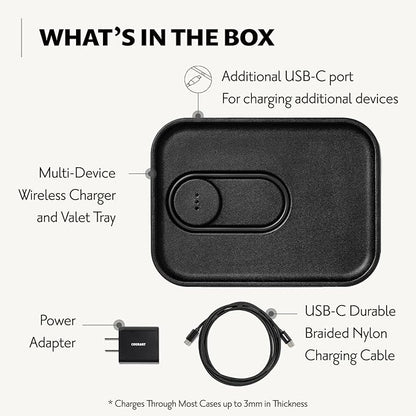 Courant MAG:3 Classics Charger and Tray - Italian Leather, Multi-Device Charger Compatible with MagSafe iPhones 16, 15, 14, 13, 12 or Wireless AirPod Cases (Black)