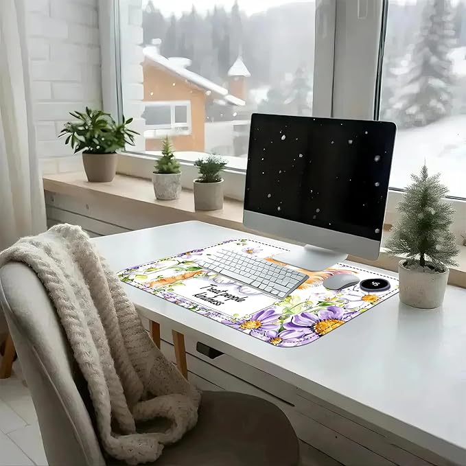 Heated Mouse Pad with 3 Temperature Settings(104°F–122°F),Large 24x14.2 Inch PU Leather Heated Desk Mat,Waterproof Warming Pad for Office,Gaming & Cold Hands Relief,Cute Cat Flower