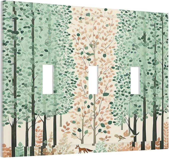 Boho Wildflower Forest Woodland Animals Decorative Switch Plates 3 Gang Wall Plate Triple Toggle Light Switch Cover Electrical Wall Panels Faceplate for Bedroom Bathroom Decor