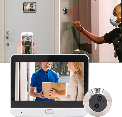 1080P Door Peephole Camera 4.3 inch Smart Visual Intercom Doorbell with Two Way Call, PIR Body Detection, 5000mah Rechargeable Battery Cloud SD