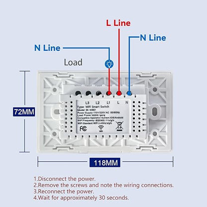 WiFi Smart Light Switch 118X72X34MM Need Neutral Wire,2.4GHz Wi-Fi Touch Switch,Work with Smart Life/Tuya App, Compatible with Alexa and Google Home, White 1 Gang
