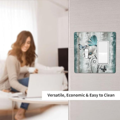 Outlet Covers Rustic Teal Daisy Floral Flowers Butterfly Wood Grain 1 Toggle 1 Rocker Combination Decorative Wall Plate Electrical Switch Plates Light Switch Cover Plate for Bedroom Decor