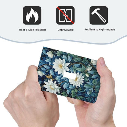White Flowers Green Leaves Light Switch Covers 1 Gang Single Toggle Wall Plate Decorative Switchcover Electrical Switchplate for Country Living Decor