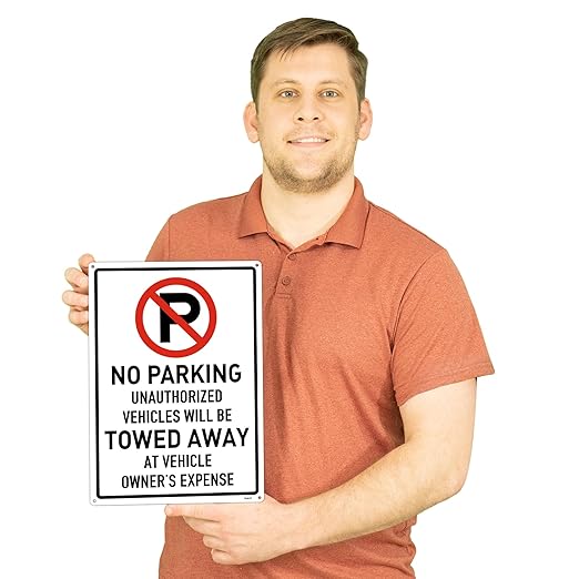 Brimar 10"x14" No Parking Vehicles Towed Away Sign - Aluminum, Weatherproof, Highly Visible, Effective Deterrent for Unauthorized Parking