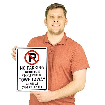 Brimar 10"x14" No Parking Vehicles Towed Away Sign - Aluminum, Weatherproof, Highly Visible, Effective Deterrent for Unauthorized Parking