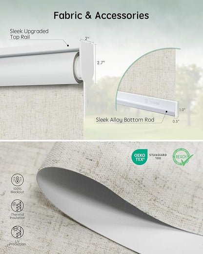 Yoolax Motorized Blinds with Remote, Blackout Smart Blinds for Windows Motorized Roller Shades, Automatic Window Blinds Compatible with Alexa Electric Blinds (Linen Beige, 43" W x 72" H)