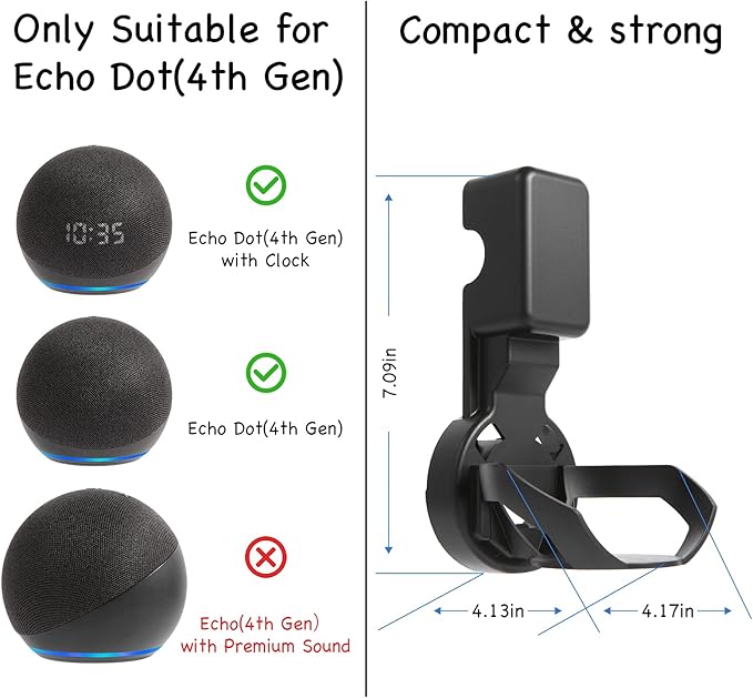 Wall Mount Holder for Dot 4th/5th Generation, Outlet Hanger for Dot 45h/5th Gen, Smart Speaker Stand, Space-Saving Accessories, Built-in Cable Management Shelf(2 Pack,Black)