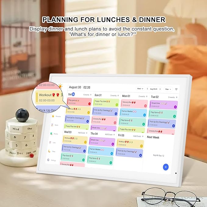21.5 Inch Digital Calendar, Smart Digital Planner & Chore Chart, IPS FHD 1920x1080 Wall Touch Screen Display for Family Schedules - Share Photos/Videos via App