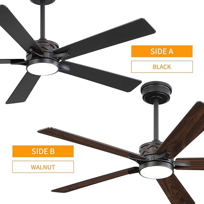 WINGBO 52" Smart Ceiling Fan with Lights, Black/Walnut Blades, 6 Speeds Reversible DC Motor, Works with Alexa and Google Assistant, 3CCT Dimmable LED Ceiling Fan for Bedroom Living Room, Black Finish