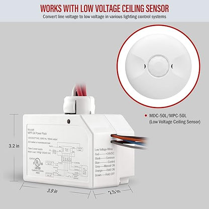 ENERLITES Ceiling Sensor Low Voltage Power Pack for Low Voltage Sensor and Package, Self Contained Power Supply Relay System 120~277V AC to 24V DC, MPP-24, New Model, White