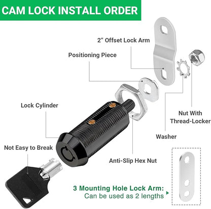 5 Pack Black Cabinet Lock with Keys, 1-1/2" RV Storage Locks Keyed Alike, RV Locks for Storage Door, Camper Toolbox RV Cam Locks with Manual (Black -5 Pack, 1-1/2 Inch)