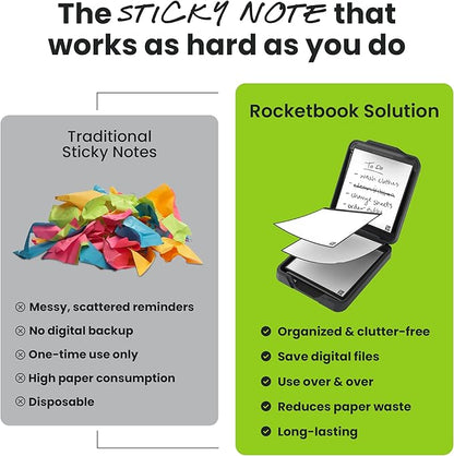 Rocketbook Reusable Sticky Notes Starter Pack, Restick and Reorganize Memo Pads, 3"x3", 15 Black Sticky Notes, Includes Pen, Towel + Carrying Case (Kit of 1)