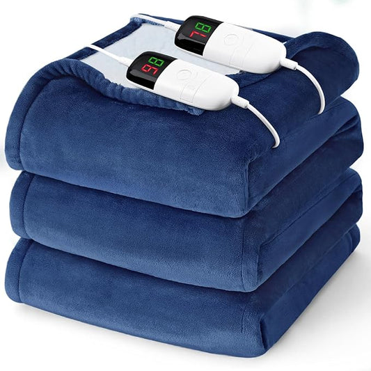 Heated Electric Blanket King Size - 90" x 100" Heating Blanket with Dual Control, 10 Heating Levels & 8 Hours Auto Off, Soft Warm Flannel Blanket, Christmas Birthday Gifts for Senior Grandma