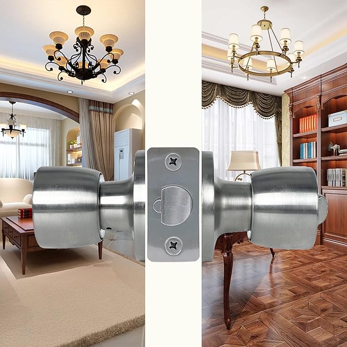 JO.KO Door Knob with Lock and Key, Round Ball Lock Interior/Exterior Door Knob for Bedroom Or Bathroom/Entry Door Handle (Stainless 2Pack)