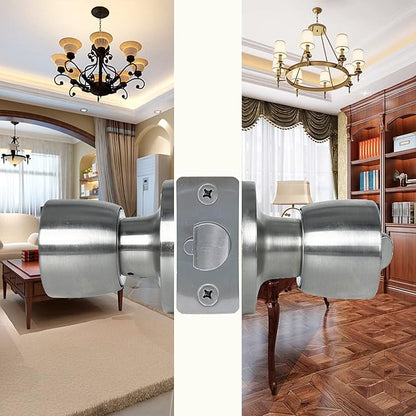 JO.KO Door Knob with Lock and Keyed, Satin Nickel Round Ball Lock Interior/Exterior Door Knob for Bedroom Or Bathroom (Stainless)