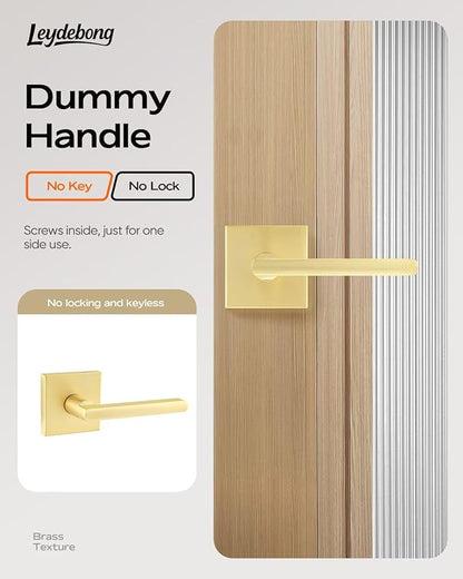 Leydebong 2 Pack Heavy Duty Dummy Door Handle Door Leversets, Dummy Lever, Single Sided Handle for Both Right/Left Handed Doors,Satin Brass Finish
