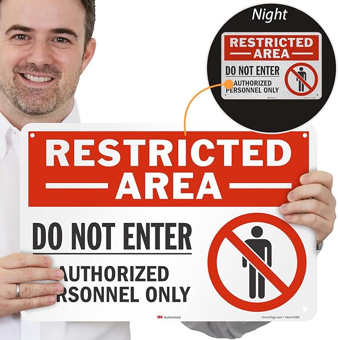 SmartSign 12" x 18" 'Restricted Area Do Not Enter, Authorized Personnel Only' Metal Sign with Symbol, 63 mil Aluminum, 3M Laminated Engineer Grade Reflective, Red, White and Black, USA-Made