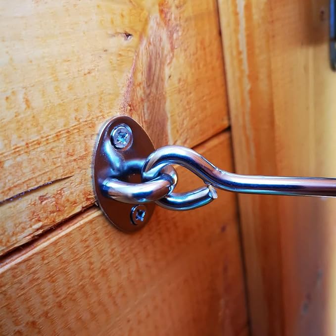 4 Pack Barn Door Latch Door Lock Hardware, Sliding Door Lock Eye Hook Latch with Screws, Rust-Resistant Metal Gate Latch, Privacy Hooks Latch for Inside Door, Wooden Fence