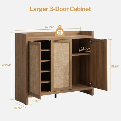 SICOTAS Shoe Storage Cabinet Set of 2, Large Tall Shoe Cabinet, Rattan Shoe Cabinet Storage for Entryway, Farmhouse Cabinet with Doors and Adjustable Shelves for Entryway Hallway Living Room