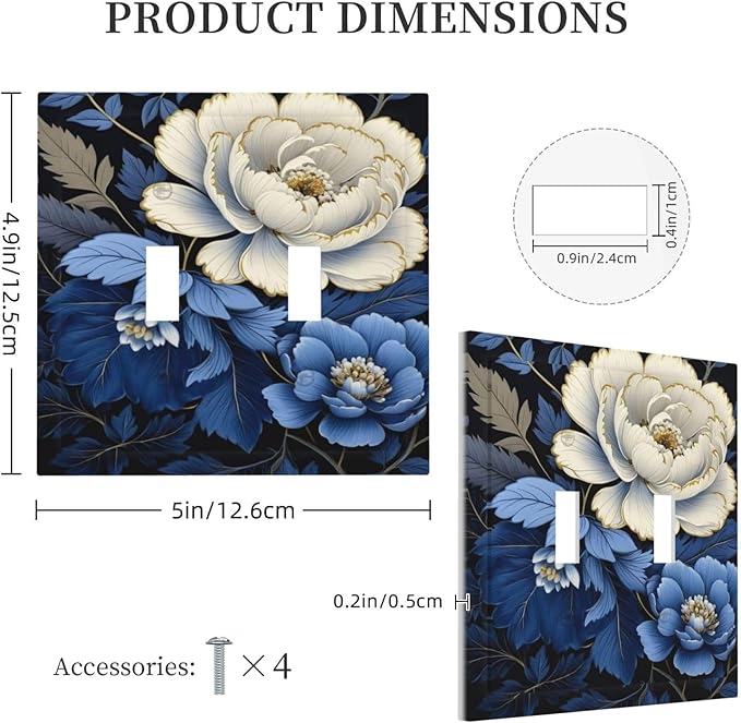 Blue White Flowers Light Switch Covers Double Toggle 2 Gang Wall Plate Dual Decorative Switchplate Electrical Faceplate for Farmhouse Decor