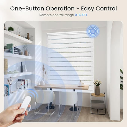 Grandekor Motorized Zebra Blinds with Remote Control,Smart Zebra Blinds for Windows,Electric Zebra Shades, White,35" W x 72" H
