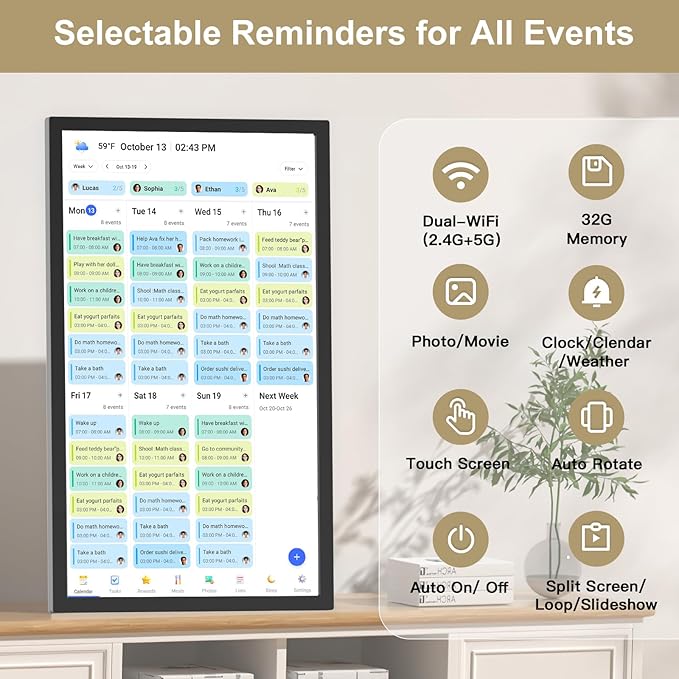24" Smart Digital Calendar Chore-for-Family-Schedules - Wall Mounted Interactive Electronic Calendar Touchscreen Display for Bussiness To do List, Auto-Sync Google iCloud Outlook, Gift for Parents