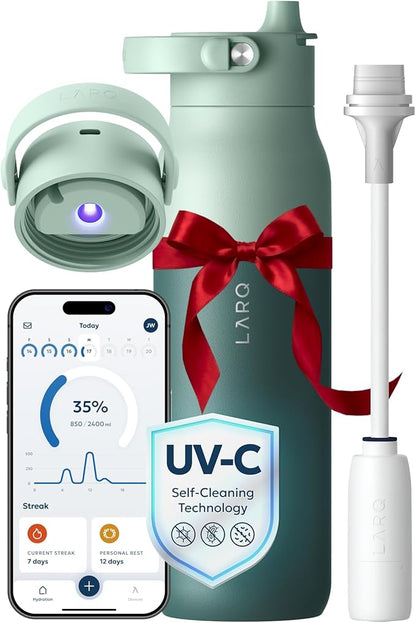 LARQ Bottle PureVis 2 - UV Water Purifier with Self-Cleaning, App Hydration Tracking, Filter Straw, Detachable Handle, Double-Wall Insulated