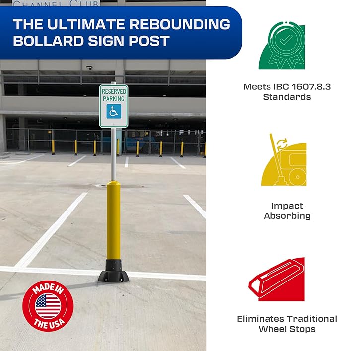 Impact Recovery - SlowStop Rebounding Bollard Sign Post - Handicap Parking Sign - Bollard Post - Made in the USA - 78” Reserved Parking Signage