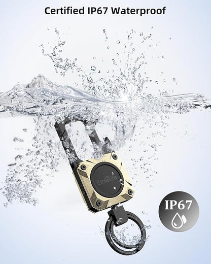Keychain, Works with Apple Find My, Heavy Duty Key Chain Bottle Opener, Carabiner Car Key Chains with GPS Tracker, Key Finder, Bluetooth Tracker for Luggage, Kids, Bags, Rechargeable, Champagne Gold