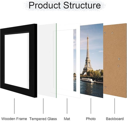 iRahmen 6x9 Picture Frame with HD Tempered Glass, Display Pictures 5x8 with Mat or 6 x 9 Without Mat, Wood Photo Frames for Tabletop and Wall Mount (Black, 1 Pack)