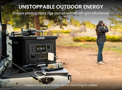 OUPES Exodus 2400 Portable Power Station & Solar Generator with Cable, 2400W AC Output, 2232Wh LiFePO4 Battery, 1.5H Fast Charge, UPS for Home Backup, Camping, RV, Photography & Drone Power