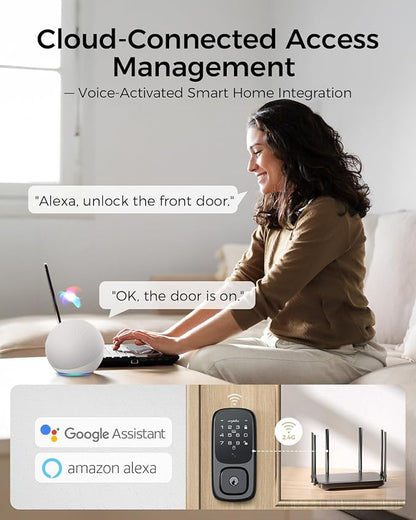 ARPHA Keyless Entry Door Lock, Palmar Vein Recognition Deadbolt with Handleset for Front Door, Built-in WiFi, Amazon Alexa, Google Assistant, App-Control, Voice Control, NFC