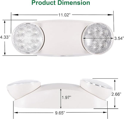 GRUENLICH LED Emergency Light, Exit Lighting Fixtures with 2 LED Bug Eye Heads and Back Up Batteries, UL 924 Qualified, 120/277 Voltage, 1-Pack