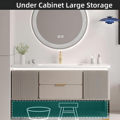 Modern Bathroom Vanity with Sink - Wall Mounted Vanity Cabinet with High-Definition Smart Storage Mirror, Time Display & LED Lights, Defogging | Bathroom Sink Cabinet (Mirror, 36in)