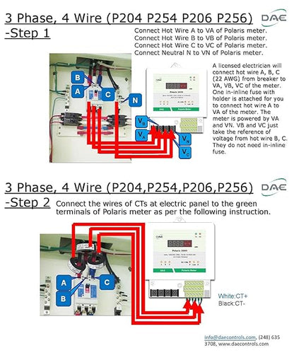 DAE P254-3000 KIT, UL 3000A kWh meter3 Phase 120/208V 50/60Hz RS485, 3 Split CTs (3", 5" Inner Dimension)