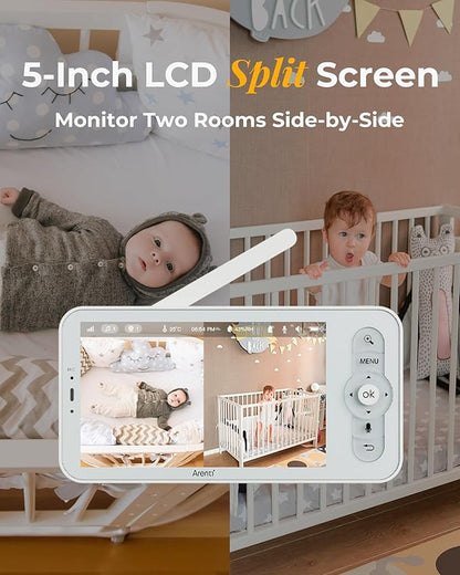 ARENTI Upgraded Baby Monitor with Camera, 3MP 2.4G WiFi Baby Camera Monitor, Infrared Night Vision, Night Light, 2-Way Audio, Cry&Motion Detection, Temp&Humidity Sensor, App Control