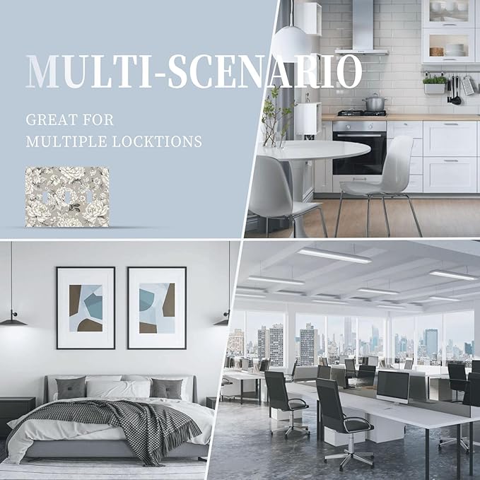 White Poppies Floral Modern Grey Peonies Flowers Decorative Switch Plates 3 Gang Wall Plate Triple Toggle Light Switch Cover Electrical Wall Panels Faceplate for Bedroom Bathroom Decor