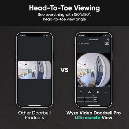 Wyze Wireless Video Doorbell Pro (Chime Included) with Easy-to-Use Design, 1440 HD Video, 1:1 Head-to-Toe View (1:1 Aspect Ratio), 2-Way Audio, Night Vision
