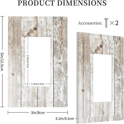 Vintage Light Wood Retro Rustic White Gray Oak Print Decorative Outlet Covers 1 Gang Single Rocker Light Switch Cover Plate Wall Plates GFCI Faceplate for Farmhouse Home Decor