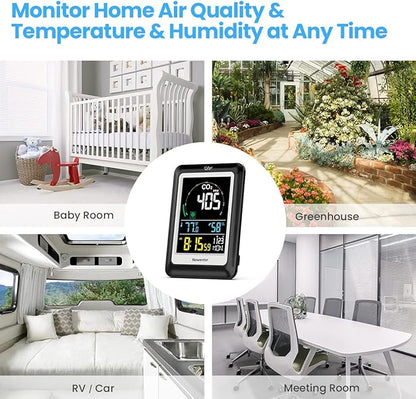 Newentor CO2 Detector with Indoor Temperature Humidity, CO2 Monitor with Clock Alarm, Carbon Dioxide Detector for Home, Portable Air Quality Monitor CO2 Meter Sensor for Tent Garden Plant, Black