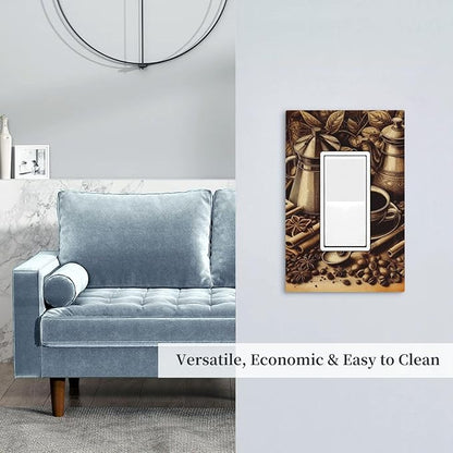 Decorative Outlet Covers Vintage Coffee Beans Leaf Cup 1 Gang Single Decora GFCI Device Light Switch Covers Plate 1 Rocker Wall Plate Jumbo Faceplate for Kitchen Decor