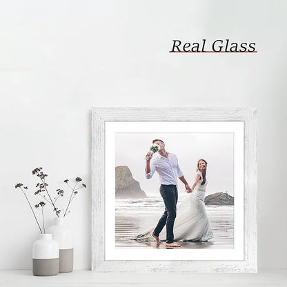 iRahmen 12x12 Picture Frame Set of 4 with Tempered Glass, Display 10x10 Pictures with Mat or 12 x 12 Without Mat, Wooden Photo Frames for Tabletop Display and Wall Mounting