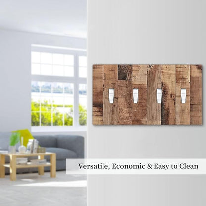 Light Switch Covers Rustic Brown Wood Grain Quad Toggle Electrical Faceplate 4 Gang Wall Plate Decorative Switch Plates for Farmhouse Kitchen Decor