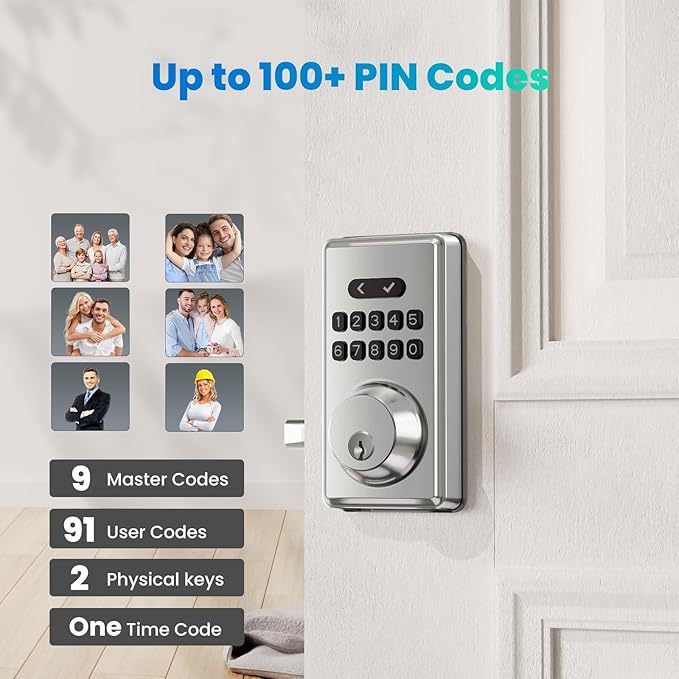 Keyless Entry Door Lock, Electronic Keypad Deadbolt for Front Door, Smart Locks with 6 Digital Code, Auto Lock, Anti-Peeking Password, Easy Installation, Silver