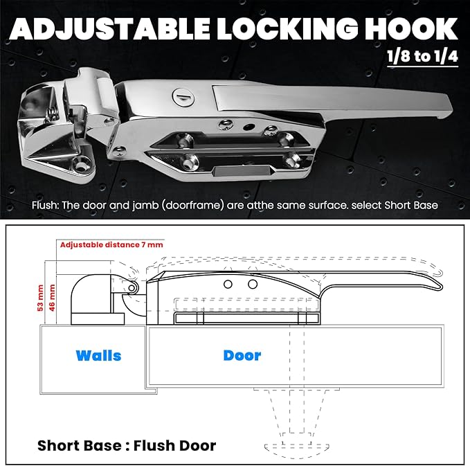 New Upgraded Walk in Cooler Door Handle, Walk in Cooler Door Closer Complete Latch Kit, Freezer Doors Handle, Offset -1/8 in to 1/4 in(Flush) and 5.9" Solid Metal Interior Release Handle