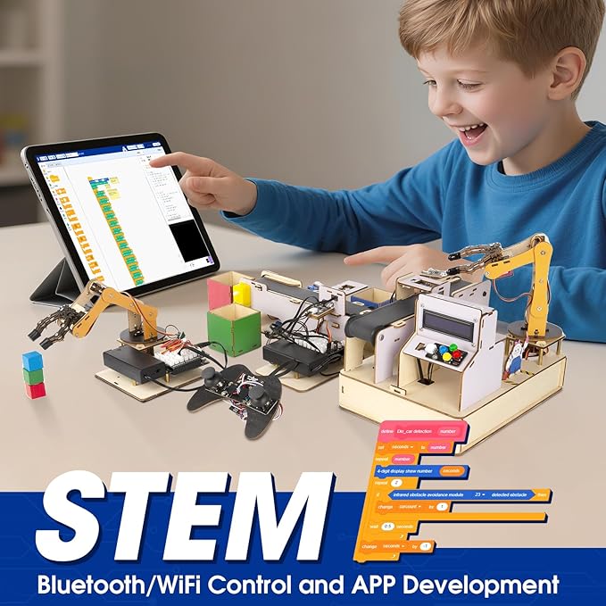 ACEBOTT IoT STEM Kit for Kids，Smart Factory Starter Kit for Arduino ESP32，3D Wooden Puzzles DIY Model Science Educational Set Building Toys for Adults Teens 10+