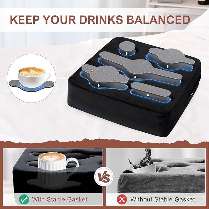 Couch Cup Holder Pillow - Sofa Cup Holder | Couch Caddy, Couch Drinks Remotes Holder for Cups, Headphones, Snacks, and Phones | Use it on Car, Pack, Beach, RV, and More (Black)
