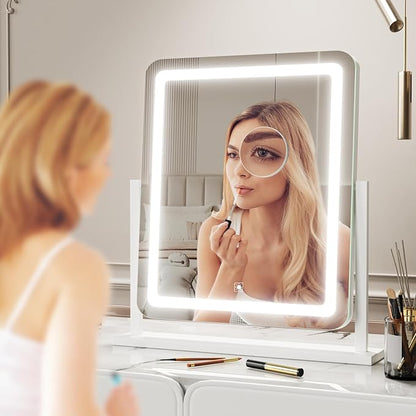 Lighted Makeup Mirror, Hollywood Vanity Mirror with Lights, Three Color Lighting Modes, and 5X Magnification Mirror, Smart Touch Control, 360°Rotation (17.2in. White)